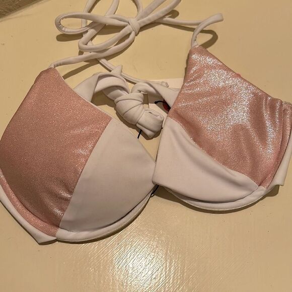 Oceanus Womens Size Small Bikini Top White Pink Sparkle Underwire Swimwear NWT - Picture 1 of 4